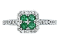0.20Ctw Diamond & 0.27Ctw Emerald 14K White Gold Ring