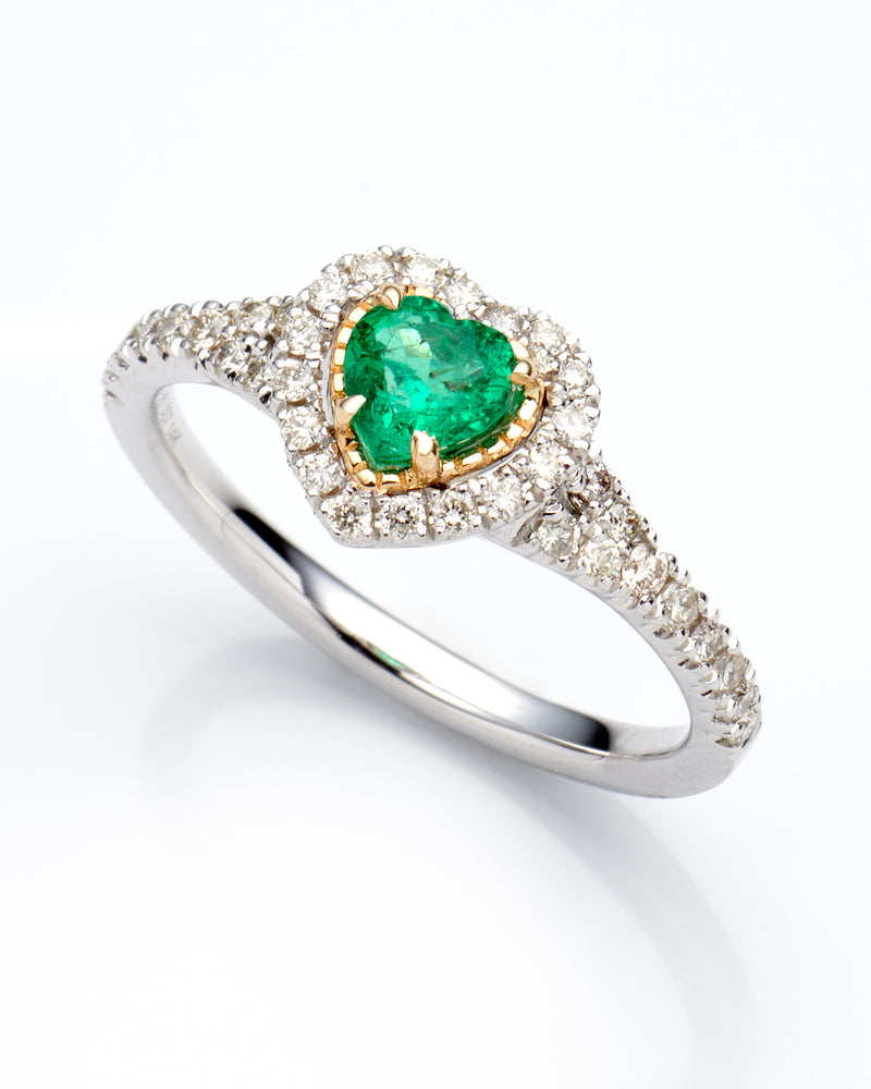 0.31Ctw Dia 0.40Ctw Emerald Platinum &14K Two Tone Heart Ring Size 7 2.6Dwt Hover
