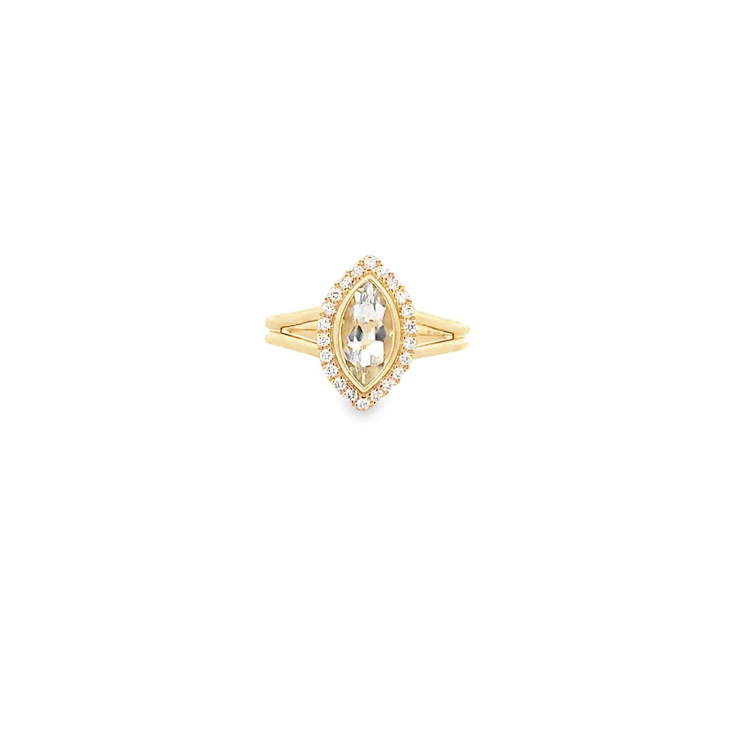 0.92Geammq/0.19Ctw Dird 14K Yellow Gold Green Amethyst & Dia Ring Size 7 2.7Dwt