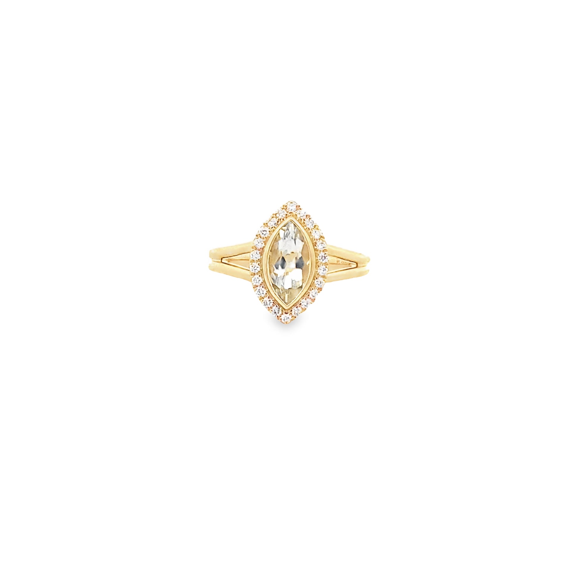 0.92Geammq/0.19Ctw Dird 14K Yellow Gold Green Amethyst & Dia Ring Size 7 2.7Dwt