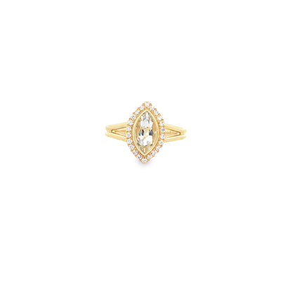 0.92Geammq/0.19Ctw Dird 14K Yellow Gold Green Amethyst & Dia Ring Size 7 2.7Dwt