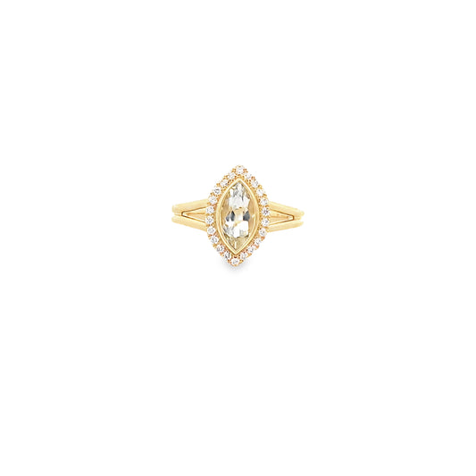 0.92Geammq/0.19Ctw Dird 14K Yellow Gold Green Amethyst & Dia Ring Size 7 2.7Dwt