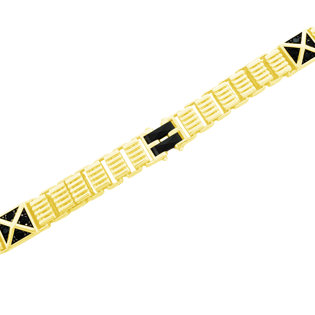 10K Yellow Gold Black Stones Free Form Link Bracelet 8In 11.2Dwt