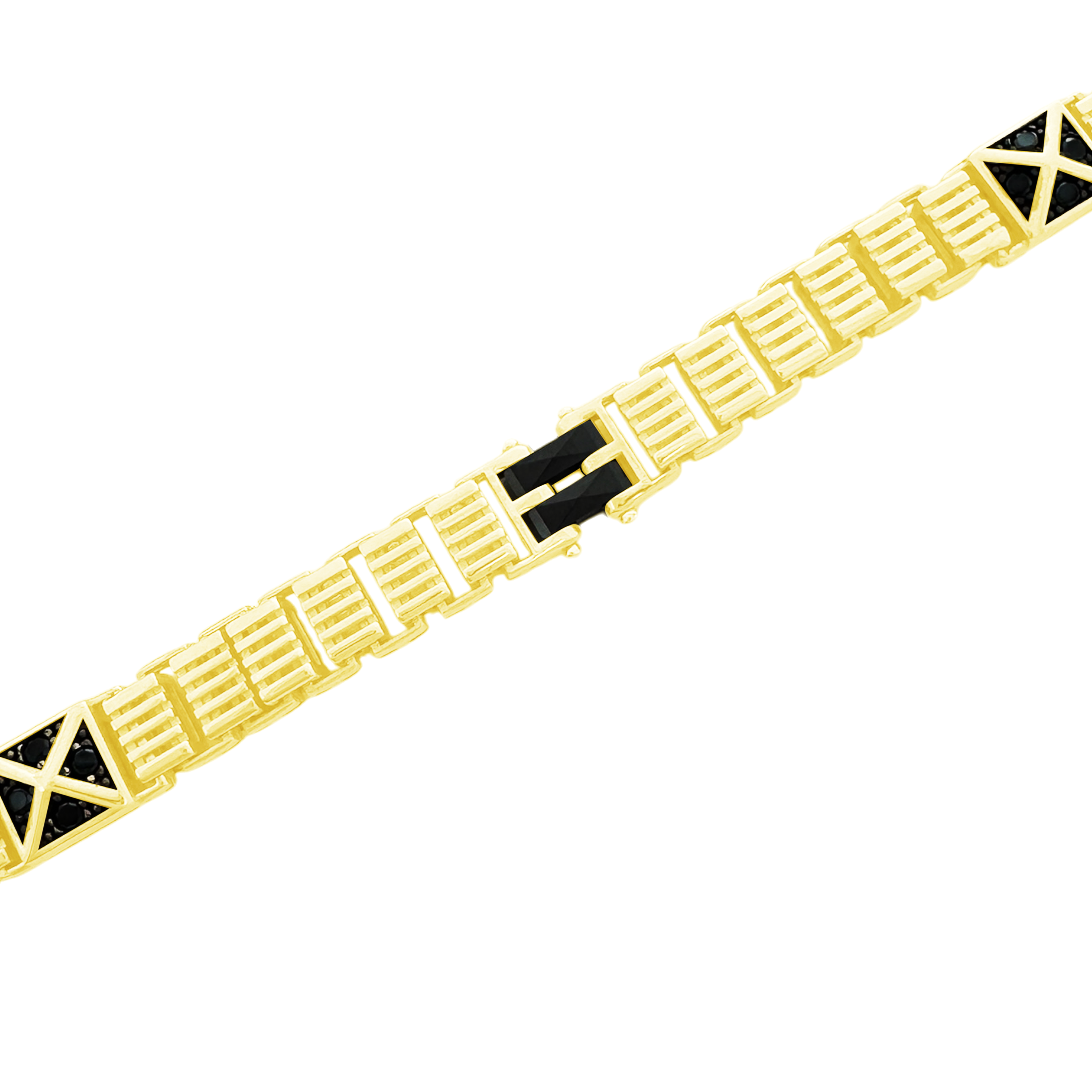 10K Yellow Gold Black Stones Free Form Link Bracelet 8In 11.2Dwt