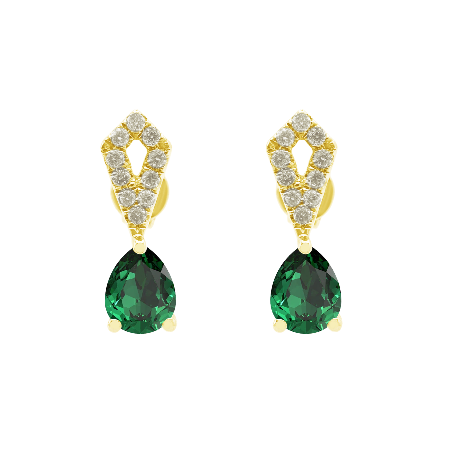 0.11Ct Dia 0.51Ct Em 14K Yellow Gold Emerald Stud Earrings 1.0Dwt