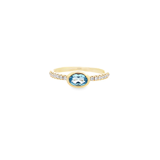 0.55 Btov/0.14Ctw Bird 14K Yellow Gold Blue Topaz & Dia Ring Size 7 1.6Dwt