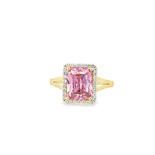 14K Yellow Gold Cz & Pink Stone Ring Size 8 2.4Dwt