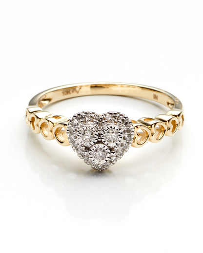 0.12Ctw 10K Yellow Gold Diamond Ladies Heart Ring Size 7 1.3Dwt