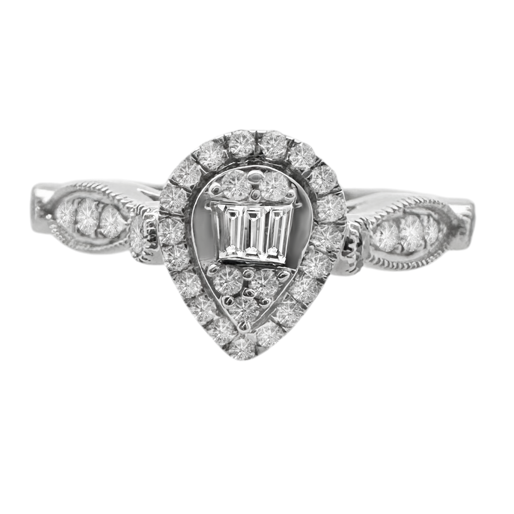 0.33Ctw 10K White Gold Diamond Engagement Ring Size 7 1.6Dwt