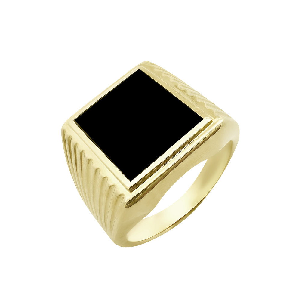 10K Two Tone Gold Mens Onyx w/Cz Fashion Ring Size 11 6.3Dwt