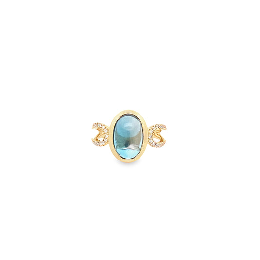 4.77 Lbob/0.17Ctw Bird 14K Yellow Gold London Blue Topaz & Dia Ring Size 7 3.1Dwt