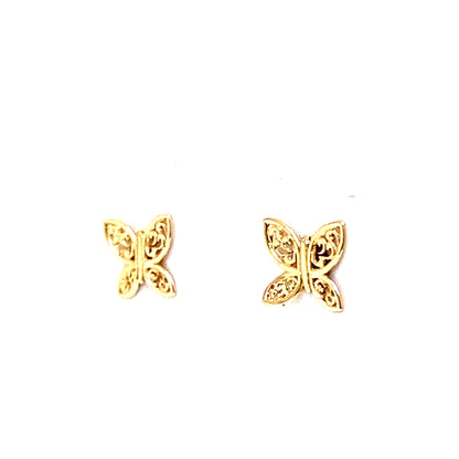 14K Yellow Gold Baby Filigree Butterfly Stud Earrings