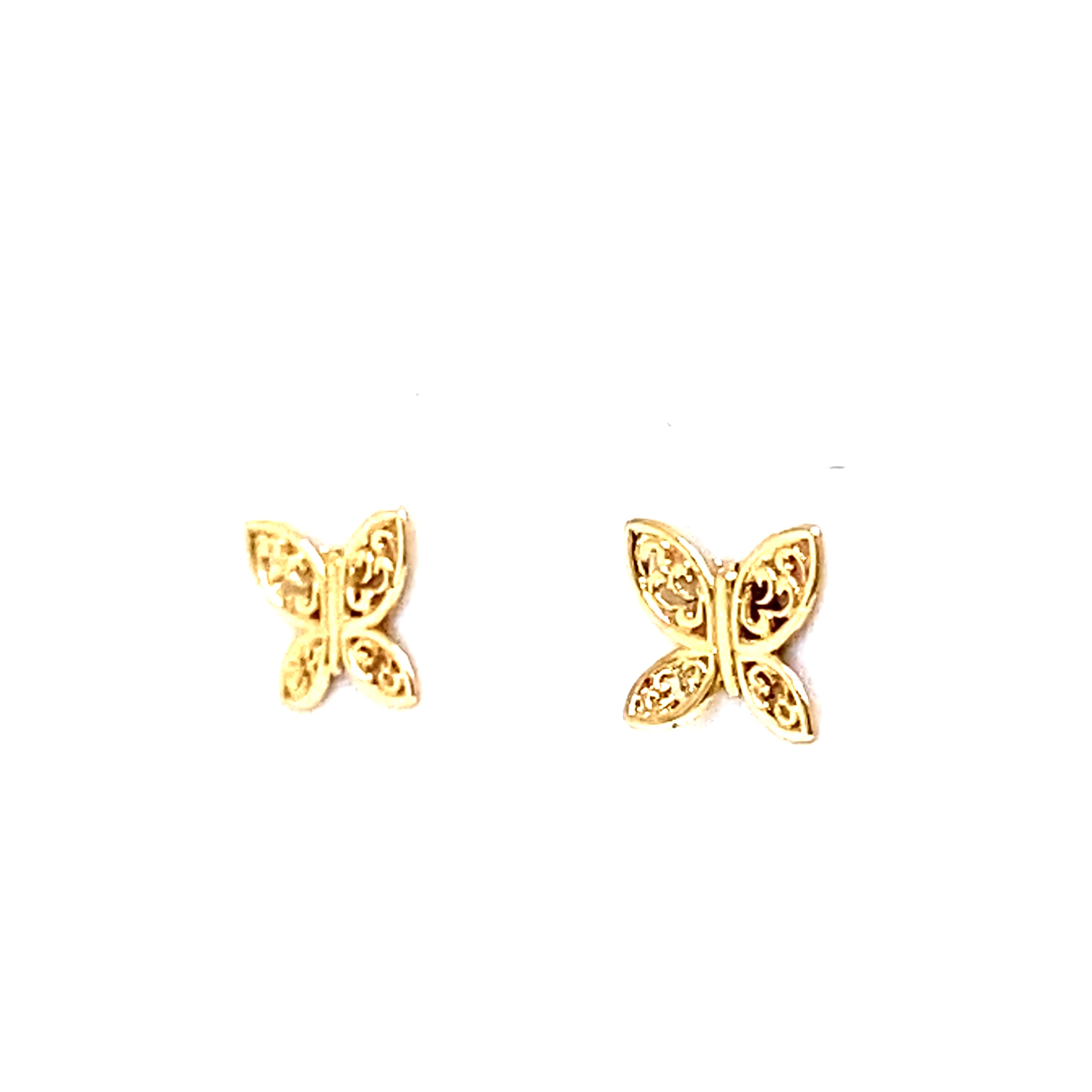 14K Yellow Gold Baby Filigree Butterfly Stud Earrings