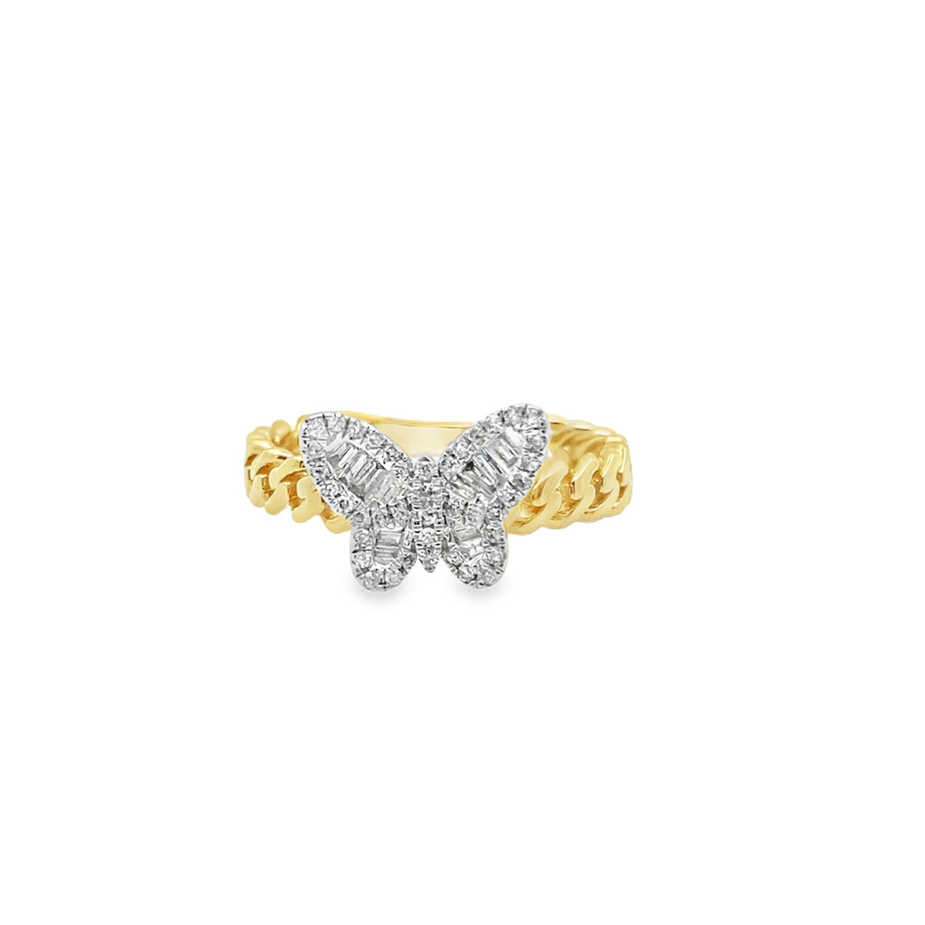 0.25Ct 14K Yellow Gold Diamond Butterfly Ring Size 7 1.7Dwt