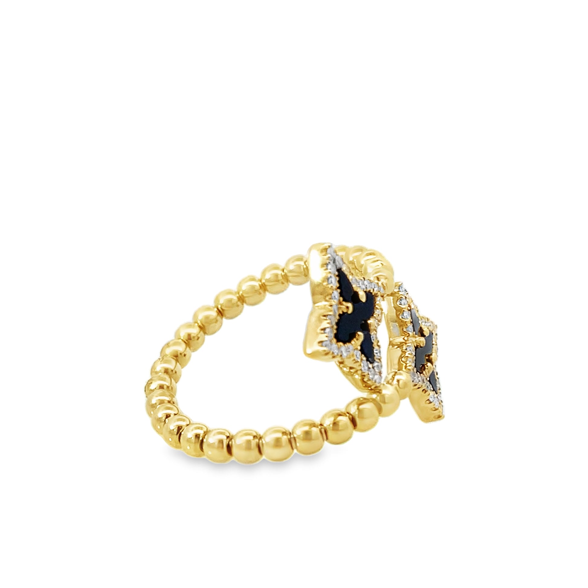 0.20Ctw Diamond 1.06Ctw Onyx 14K Yellow Gold Flower Bypass Ring Size 7 2.0Dwt