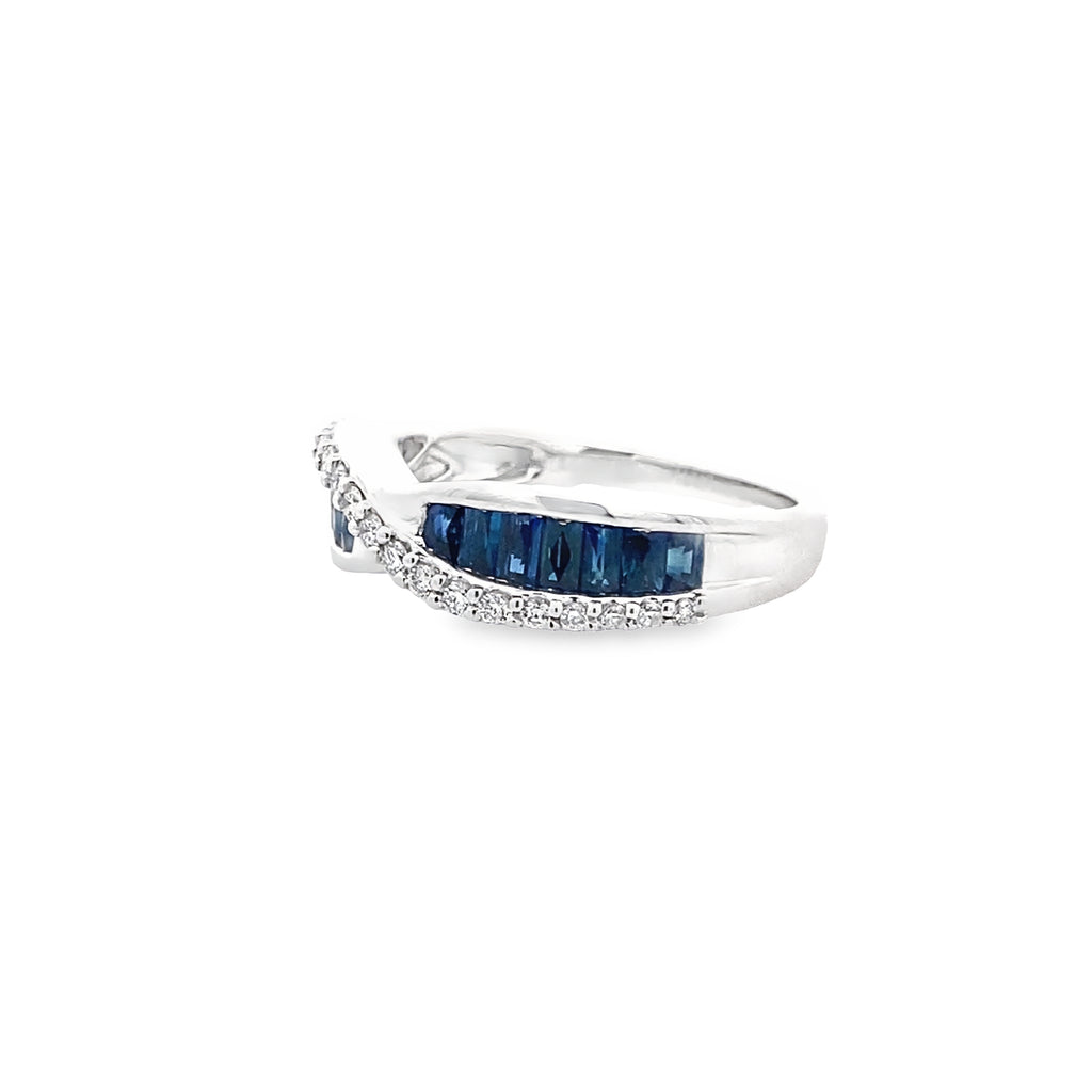 0.20Ctw Dird/ 1.05Ctw Sadc 14K White Gold Dia & Sapphire Ring Size 7 2.4Dwt