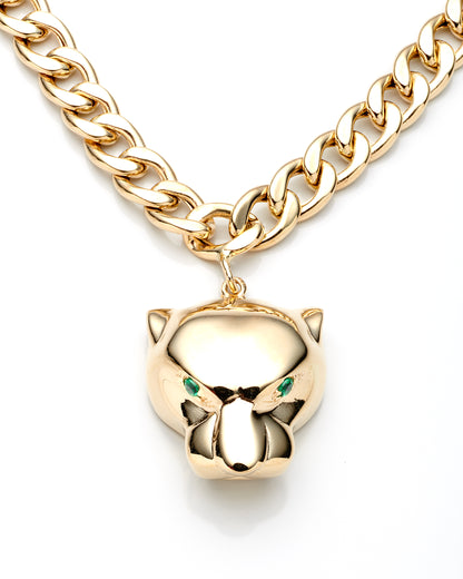 14K Yellow Gold Ladies Curb Link Panther Head Necklace 19.5In 9.7Dwt