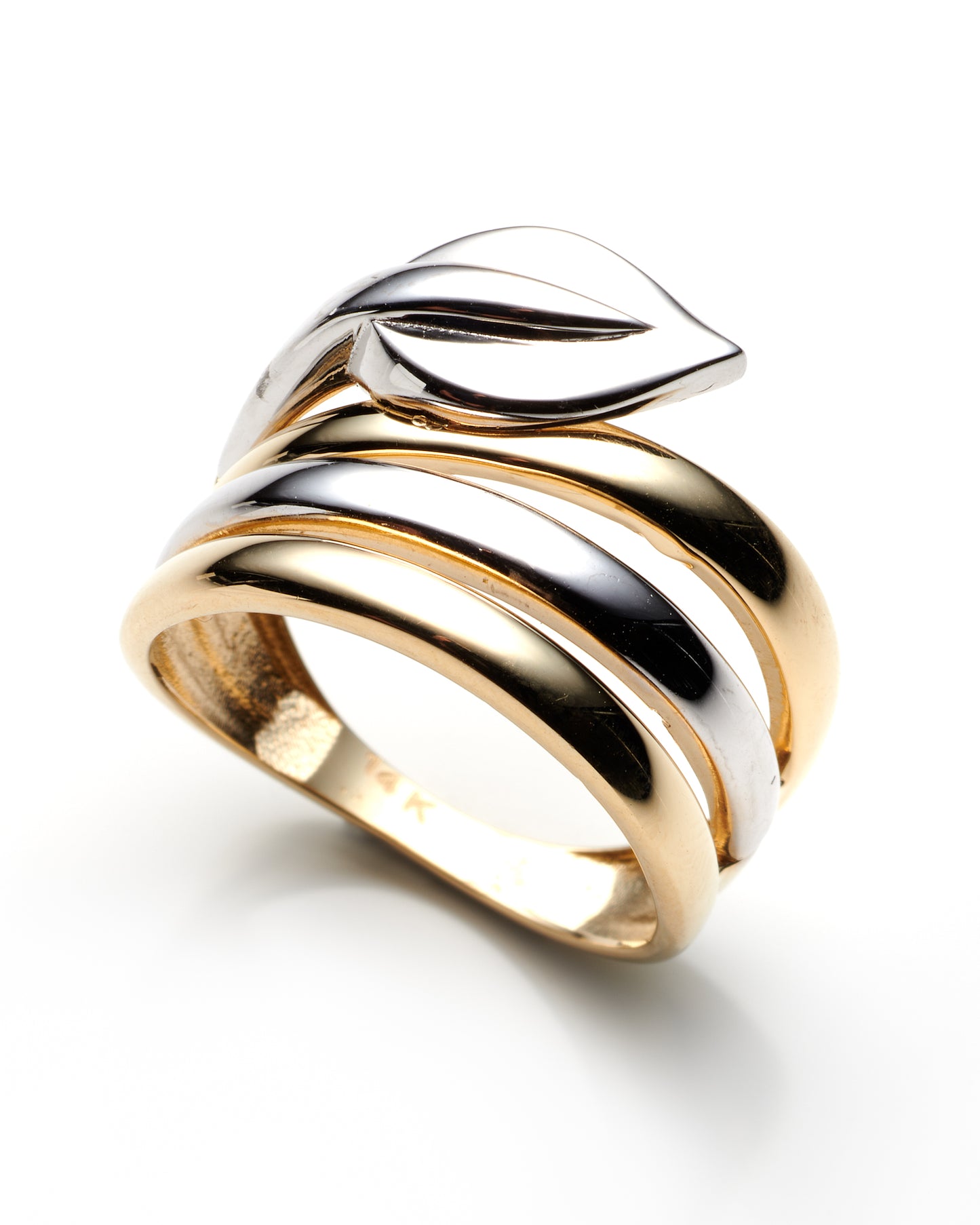 14K Two Tone Ladies Layered Leaf Ring Size 7 2.4Dwt