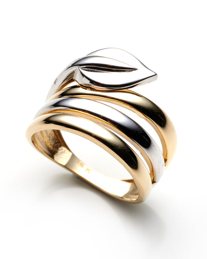 14K Two Tone Ladies Layered Leaf Ring Size 7 2.4Dwt