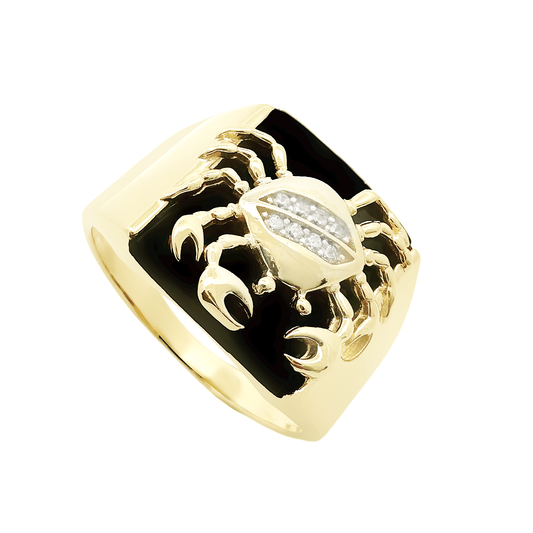 14K Two Tone Gold Crab & Onyx Fashion Mens Ring Size 12.75 5.6Dwt