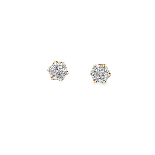 0.25Ctw 10K Yellow Gold Hexagon Diamond Stud Earrings