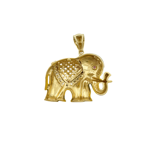 14K Two Tone Gold Cz Elephant Pendant 5.3Dwt