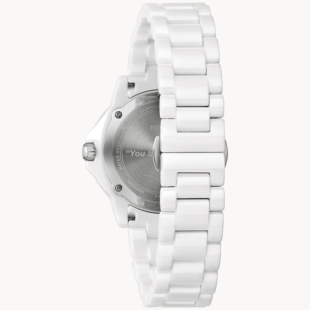Bulova Ladies’ Whatch White Ceramic And Silver-Tone Stainless Steel(98P222)