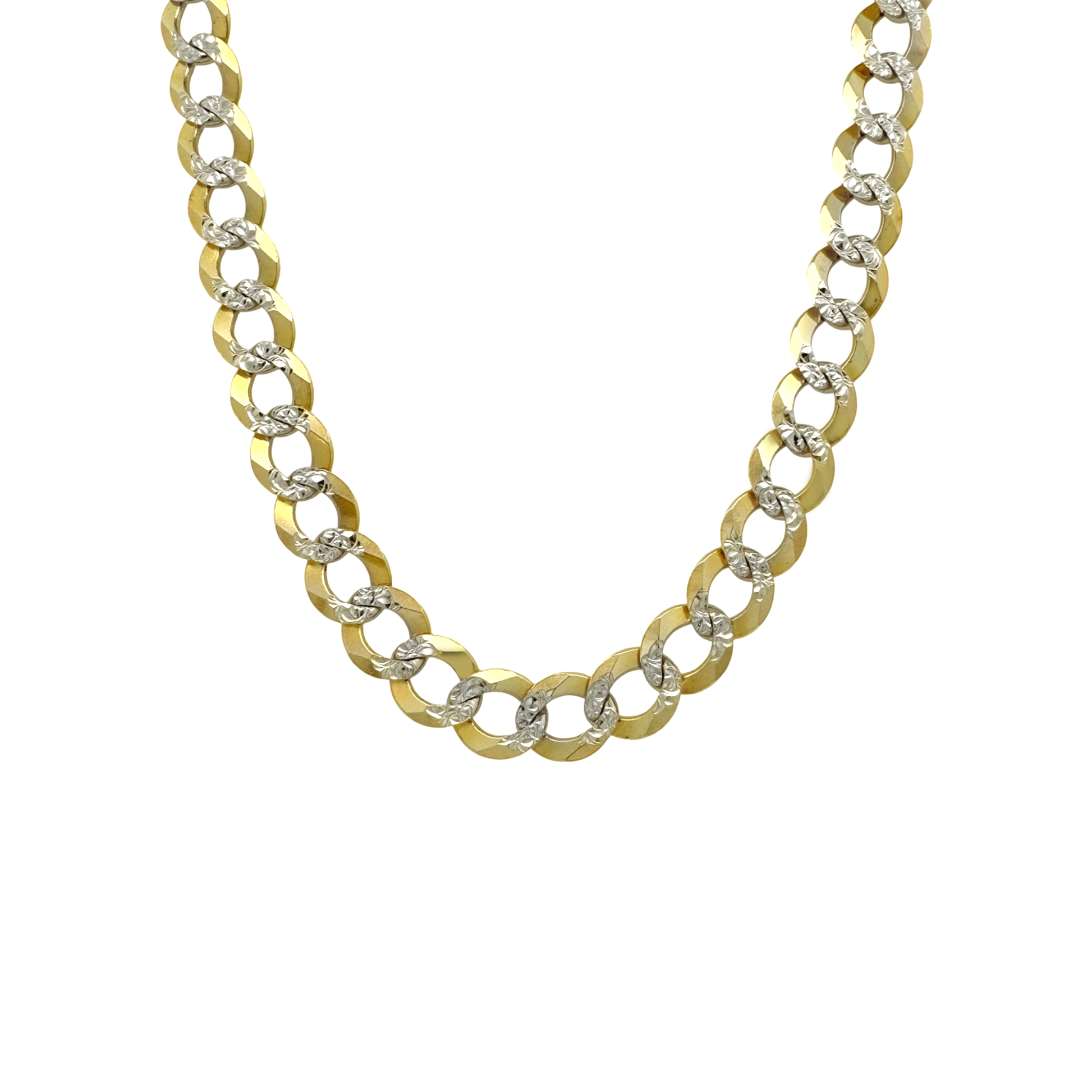 14K Two Tone Gold Italian Curb Link Chain 8.5Mm 26In 2705Dwt