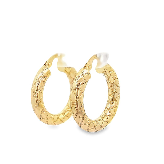 10K Yellow Gold 4X23mm Diamond Cut Hoop Earrings