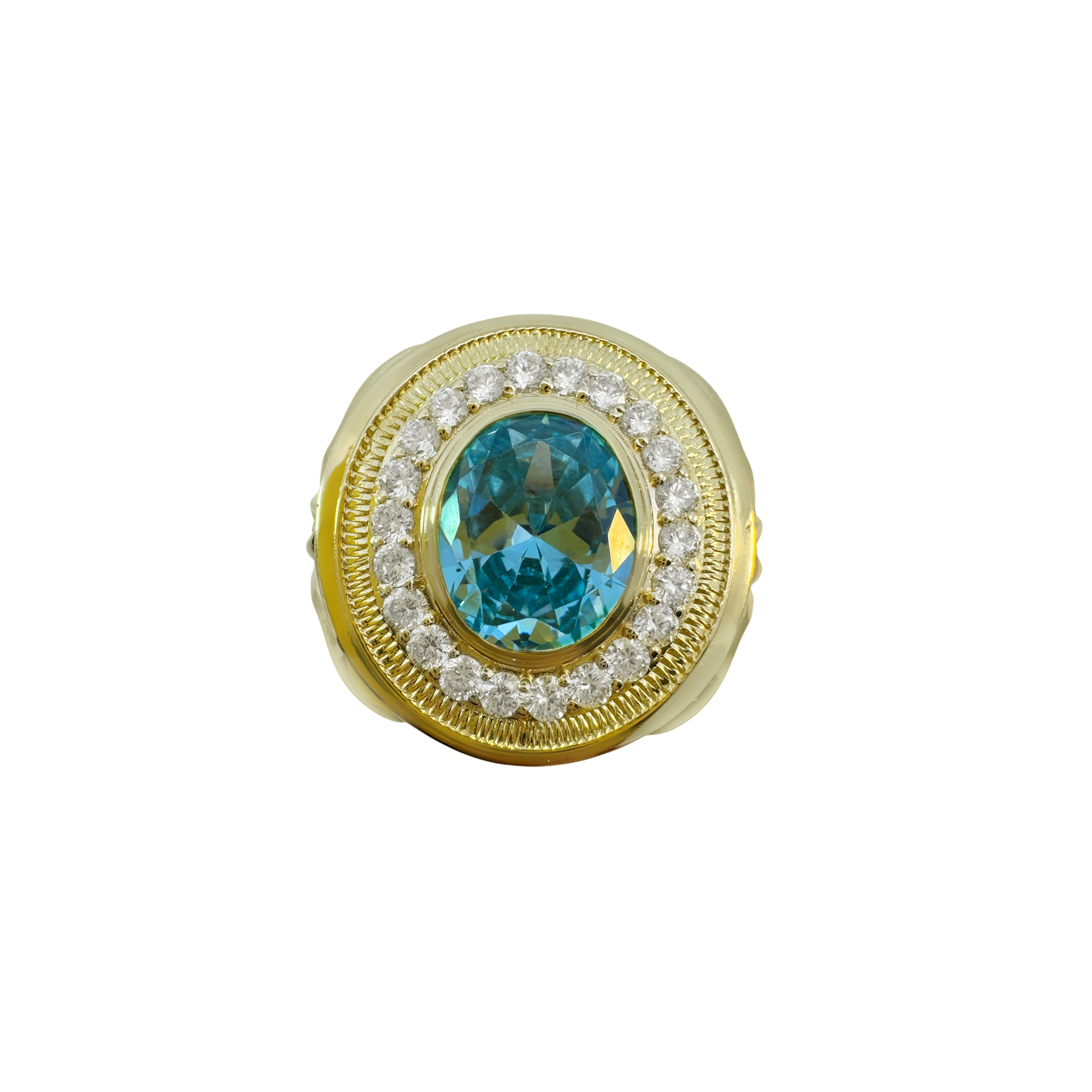 10K Yellow Gold Cz & Blue Stone Fashion Mens Ring Size 11.5 9.7Dwt