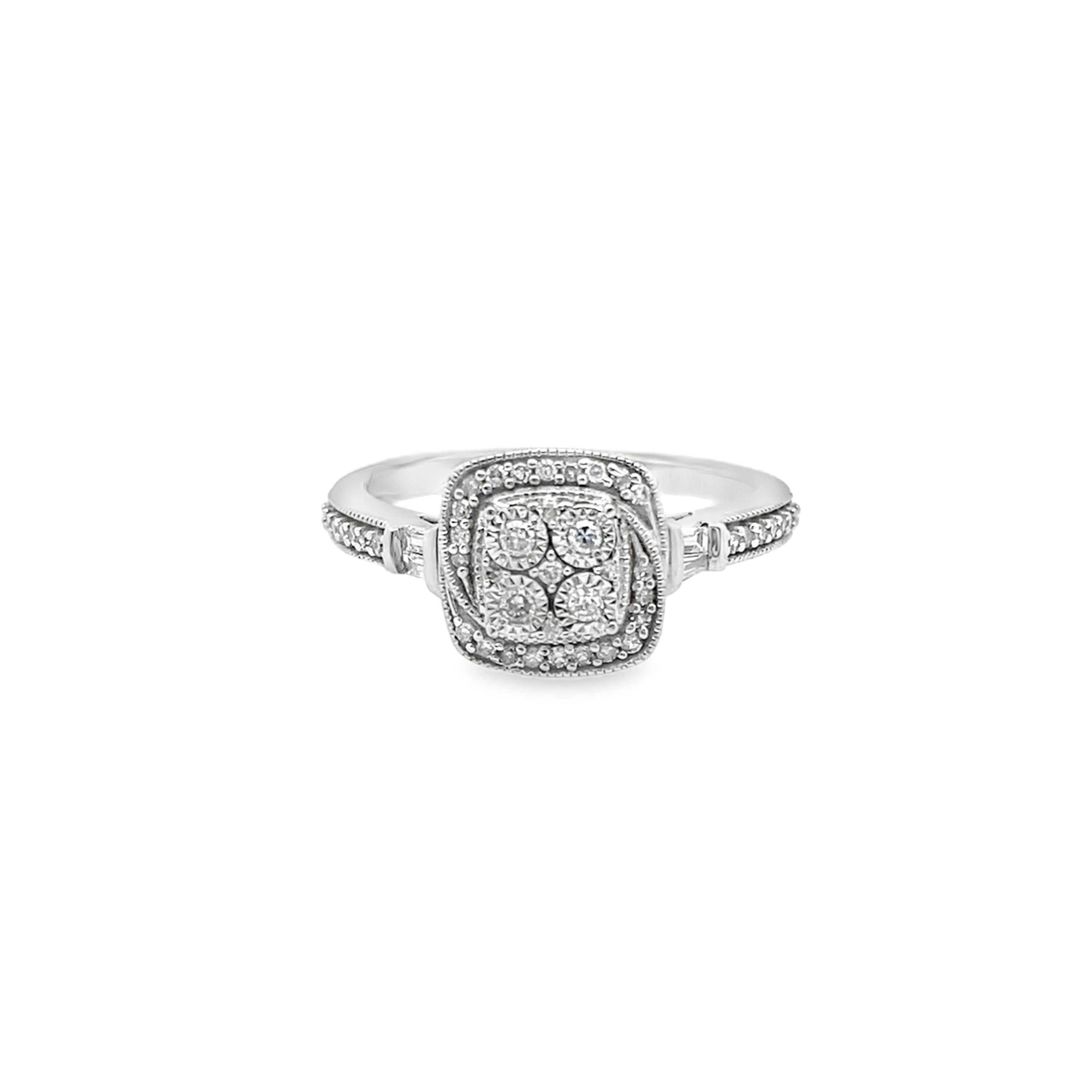 0.25Ct 10K White Gold Diamond Engagement Ring Size 7 2.0Dwt
