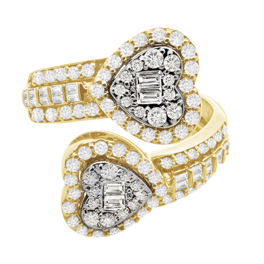 0.80Ctw 10K Two Tone Double Heart Diamond  Fashion Ring Size 7 3.0Dwt