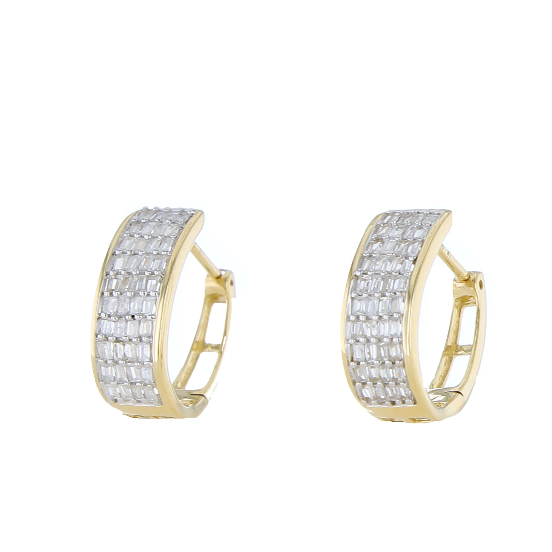 0.50Ctw 10K Yellow Gold Baguette Diamond Hoops Earrings
