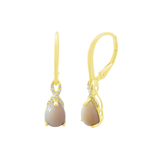 0.09Ct Dia 1.94Ct Po 14K Yellow Gold Pink Opal  & Dia Drop Earrings 1.7Dwt