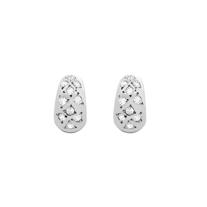 14K White Gold Cz Huggie Hoop Earrings 2.8Dwt