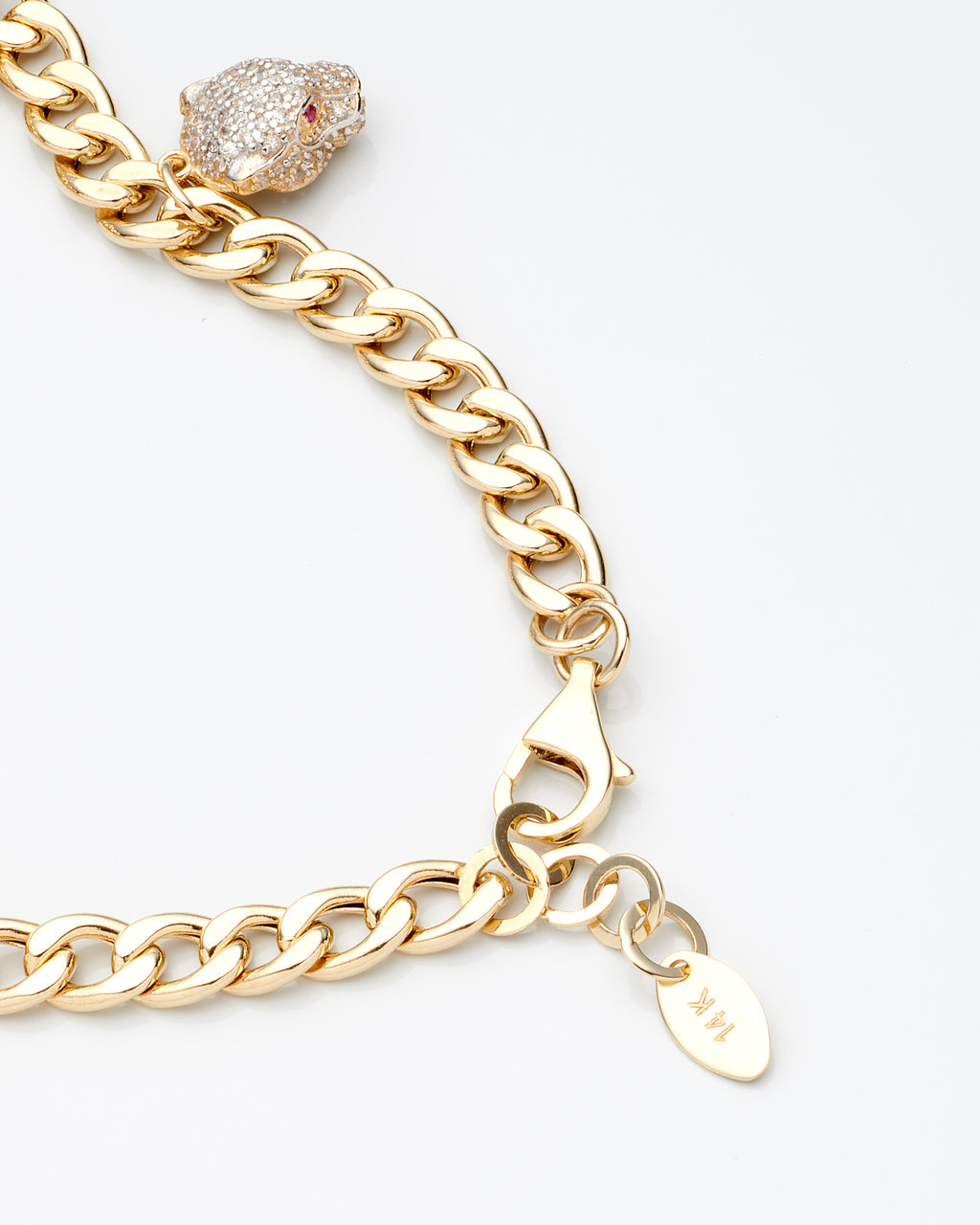 14K Yellow Gold Ladies Panther Head Curb Link Charm Bracelet 8In 5.5Dwt