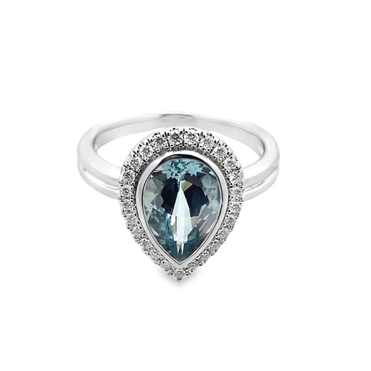 14K White Gold  Aquamarine Dia Ring 1 Aqpr 1.77 / 25 Dird 0.