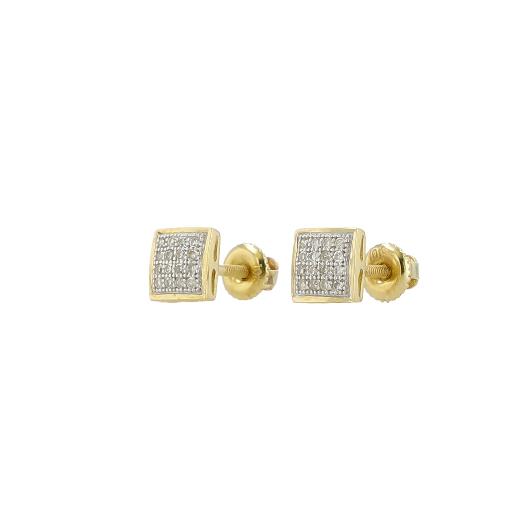 0.10Ctw 10K Yellow Gold Diamond Square Stud Earrings