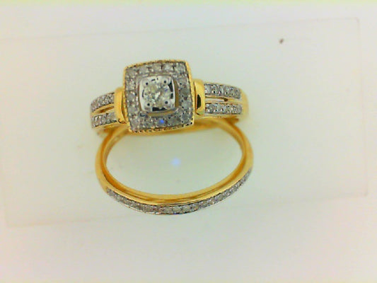 0.25Ctw 10K Yellow Gold Square Halo Bridal Set Size 7 2Dwt