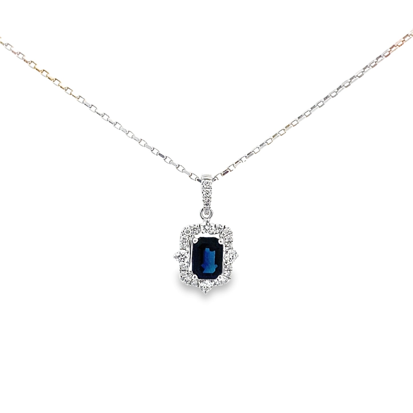 1.04 Sagt/ 0.28Ctw Dird 14K White Gold Sapphire & Dia Pendant 1.0Dwt
