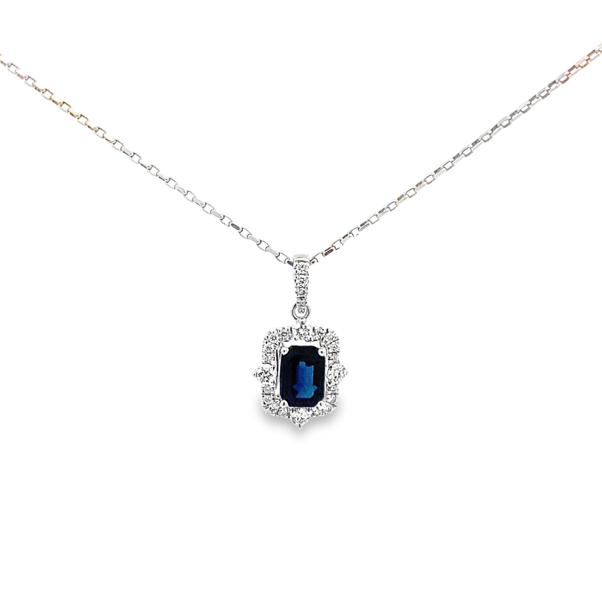 1.04 Sagt/ 0.28Ctw Dird 14K White Gold Sapphire & Dia Pendant 1.0Dwt