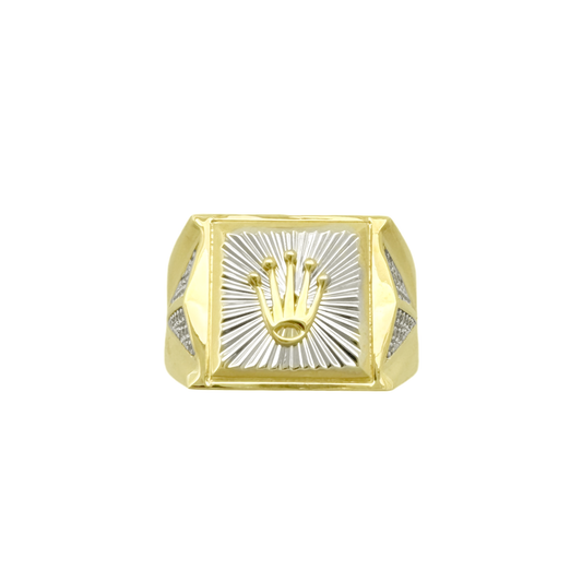 10K Two Tone Mens Crown Ring Size 13 4.0Dwt