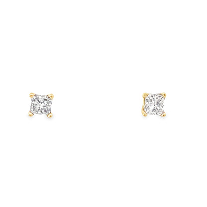 0.33Ctw 14K Yellow Gold Princess Cut Solitaire Diamond Stud Earrings