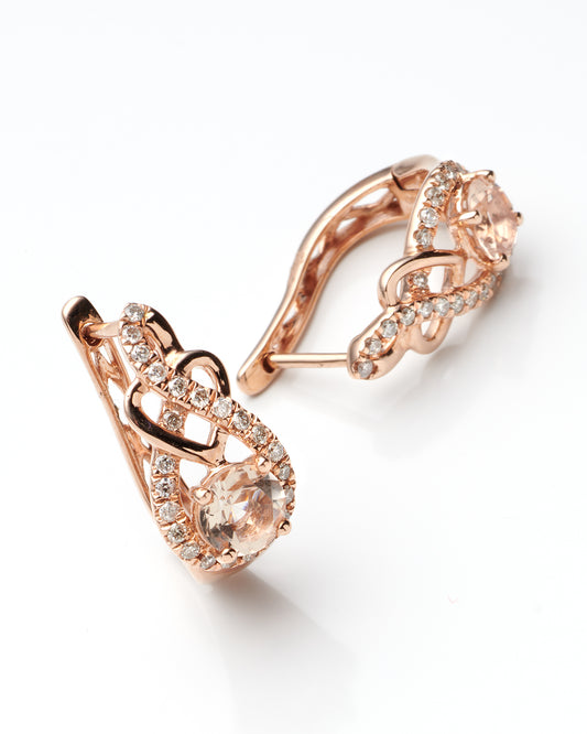1.20Ctw Diamond & Morganite 10K Rose Gold Huggie Earrings