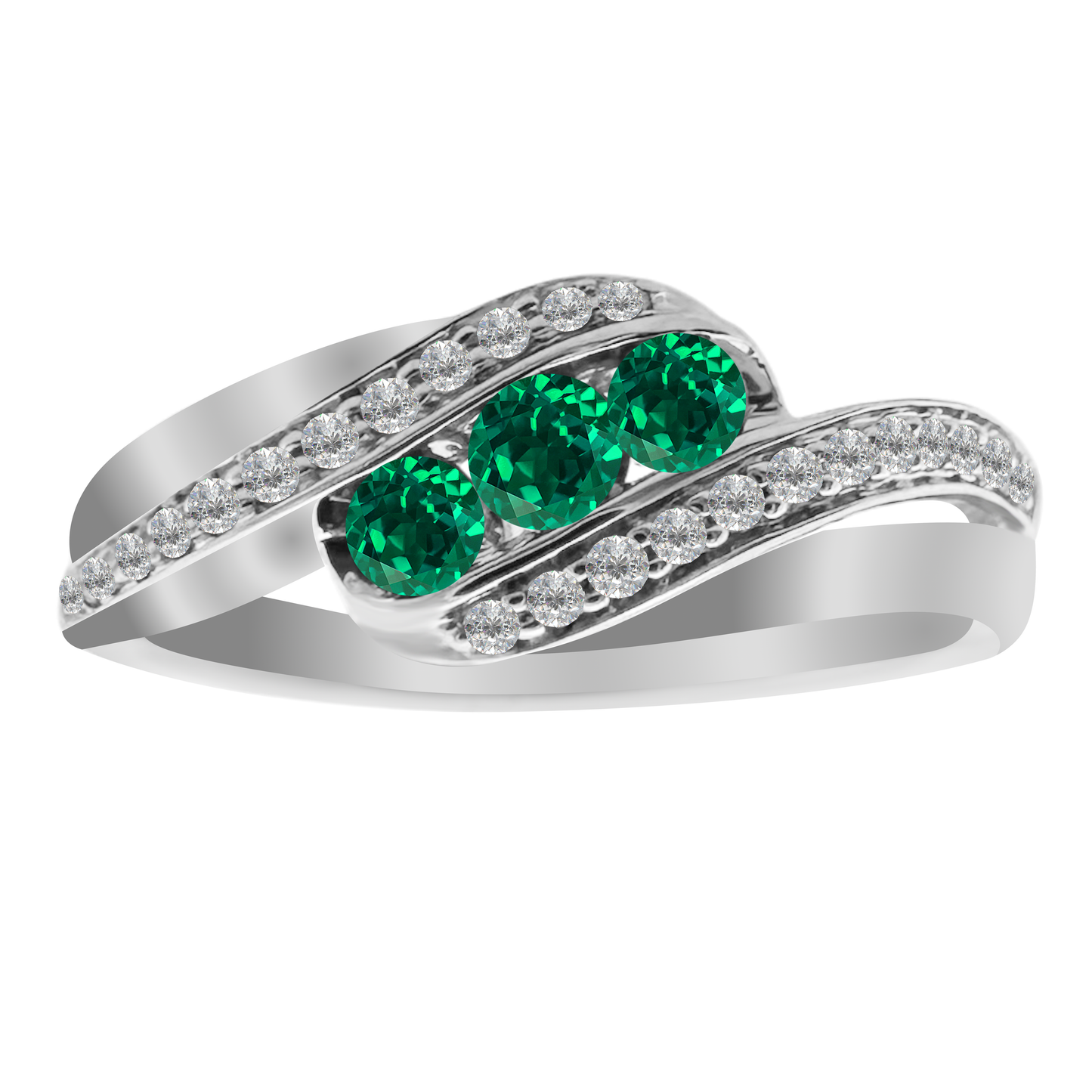 0.20Emrd 0.11 Dird 14K White Gold Emerald & Dia Ring Size 7 1.7Dwt