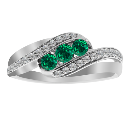 0.20Emrd 0.11 Dird 14K White Gold Emerald & Dia Ring Size 7 1.7Dwt