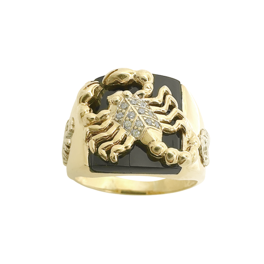 10K Two Tone Gold Scorpion & Onyx Fashion Ring Size 10 4.9Dwt