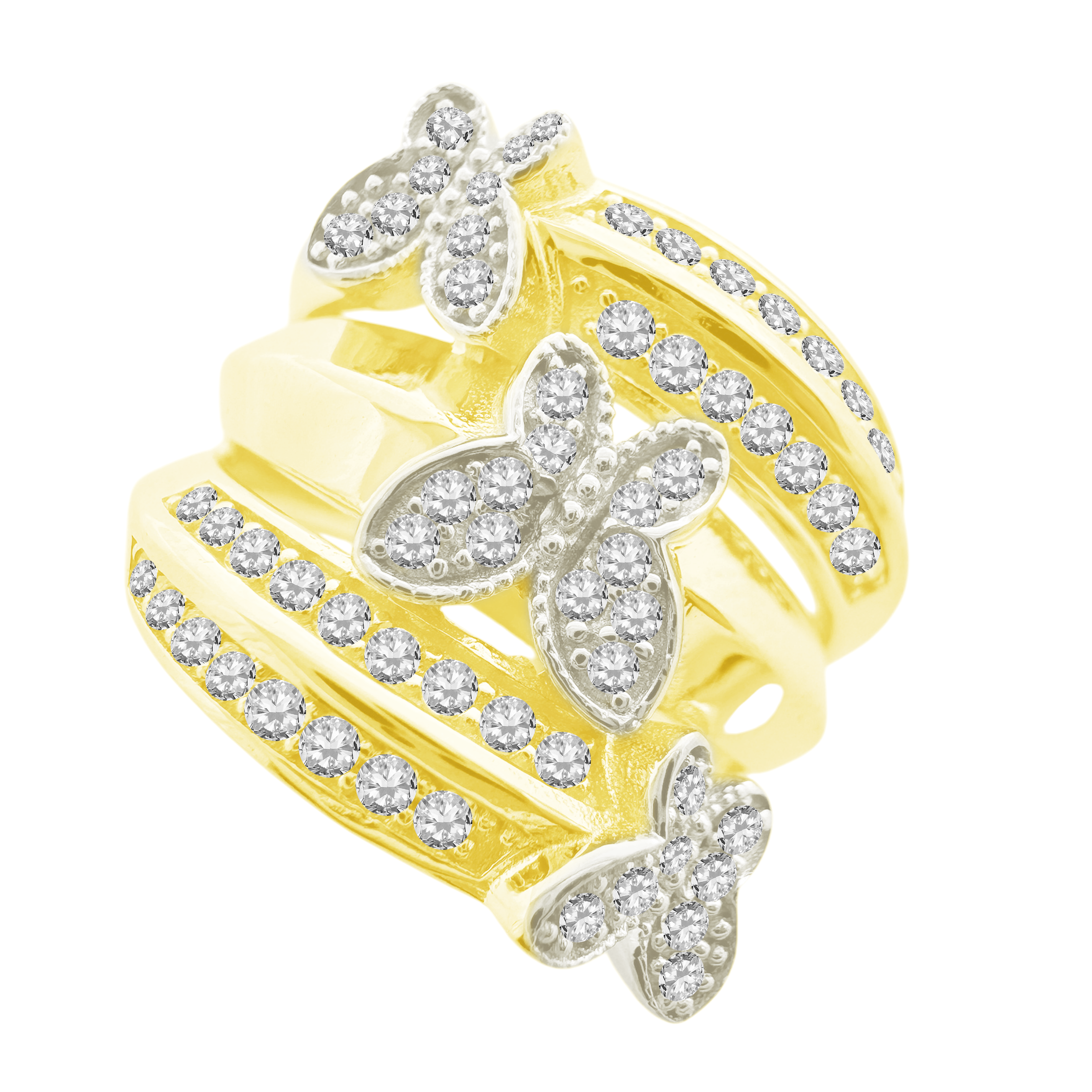14K Yellow Gold Lds Cz Butterflies  Fashion Ring Size 8 3.4Dwt