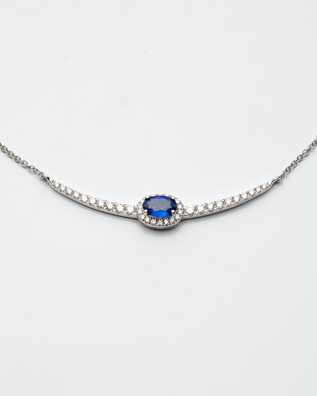 0.35Ctw Diamond 0.42Ctw Sapphire 18K White Gold Necklace 18In 1.9Dwt
