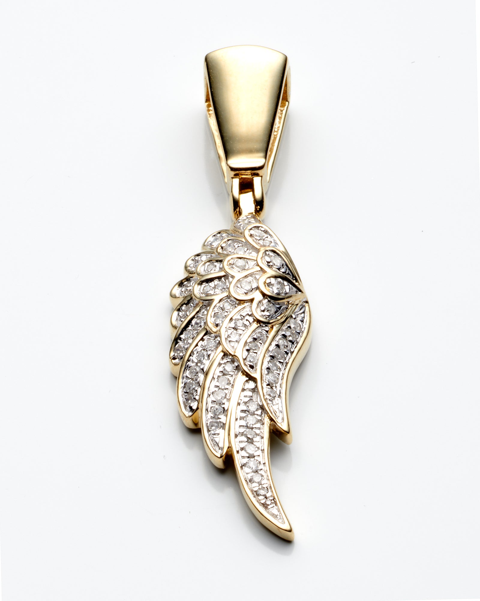 0.15Ctw 10K Yellow Gold Diamond Angel Wing Pendant 1.8Dwt